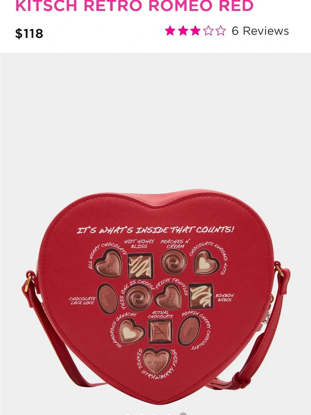 Betsey Johnson Red Heart Crossbody with Pink Rose Applique